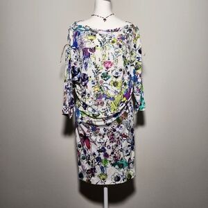 Roberto Cavalli Luxury White Jersey Astro Garden Floral Robot Dress MSRP $1190